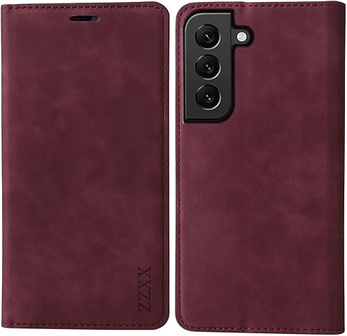 Miniatura 9 de ZZXX Funda para Samsung Galaxy S22 Ultra con bloqueo RFID, ranura para tarjetas, función atril, magnética, de piel suave, plegable, para Samsung