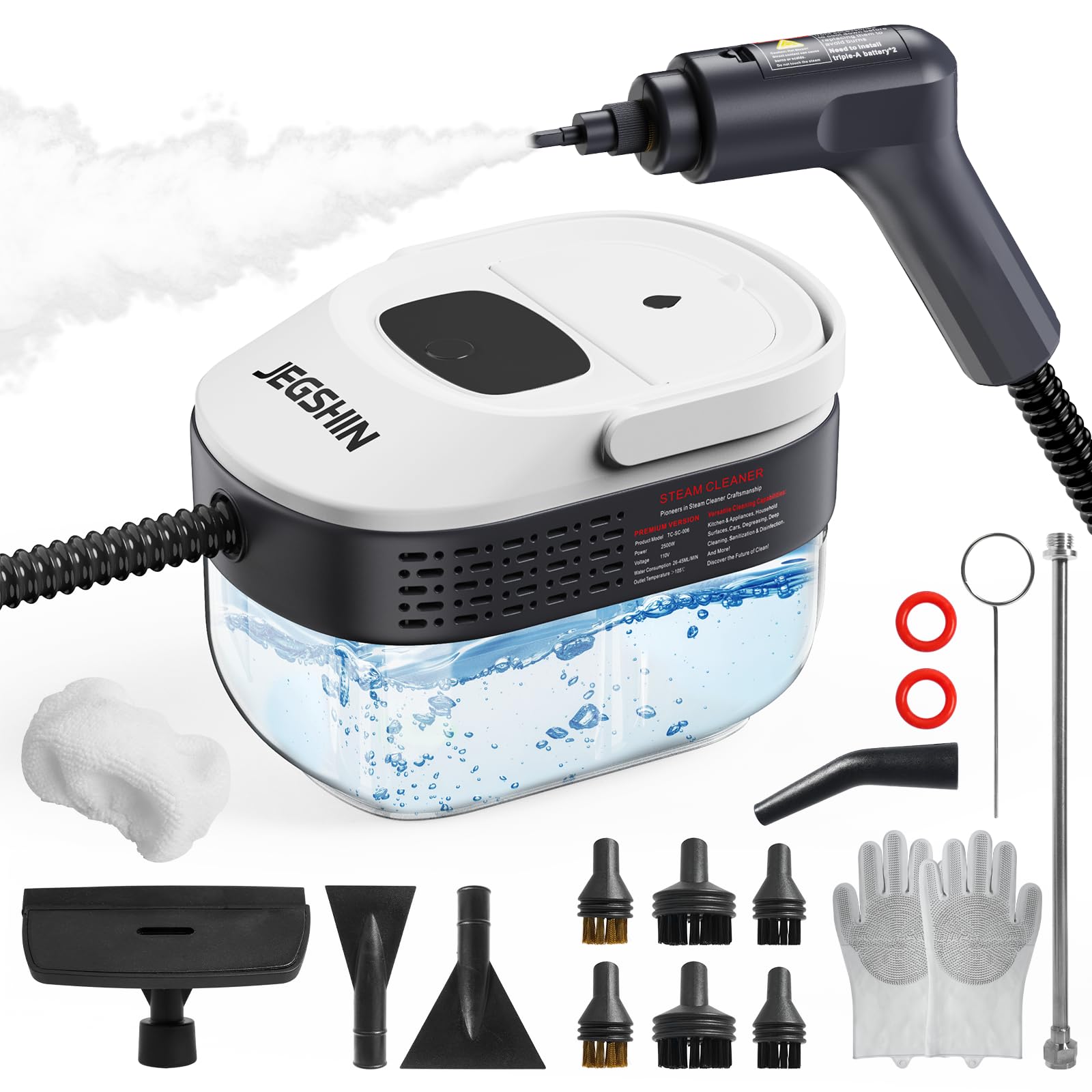 Steam Cleaner 3-Level Adjustable Steamer for Cleaning 15s Heat-Up 1 69 Quarts Tank High Pressure Steamer with 17