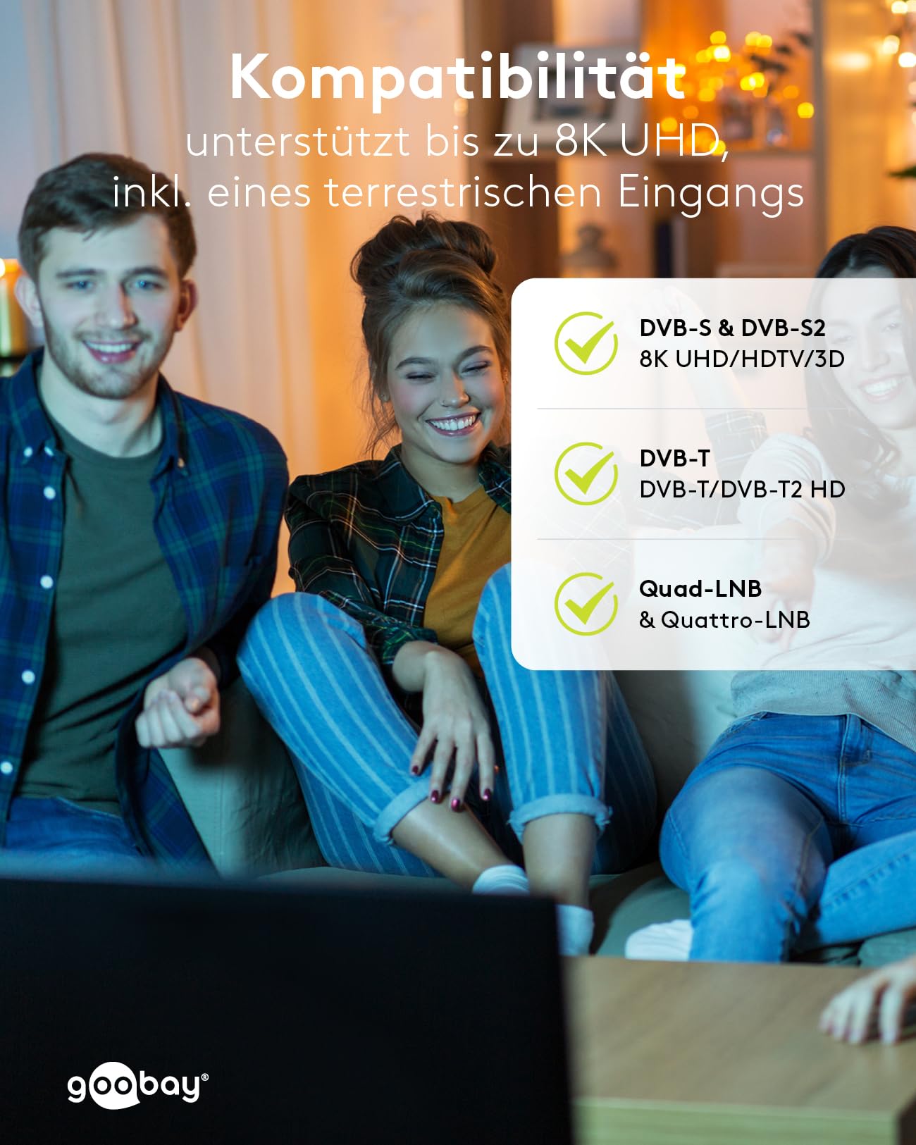 goobay 64876 Multiconmutador satélite/Multiconmutador Compacto / 5 entradas / 16 Salidas / 4K, 8K UHD/Dab+ / para 168 participantes