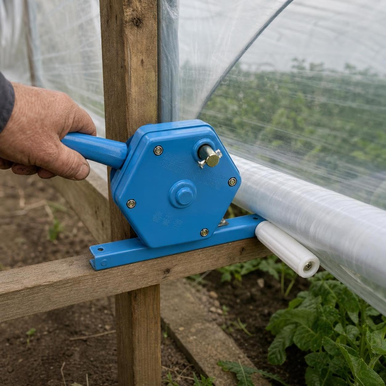 Avvolgitore per Copertura Serra, Meccanismo Laterale Robusto con Ingranaggio in Acciaio per Pellicola Serra, per giardino, Avvolgitore laterale color oro (avvolge fino a 100 metri)