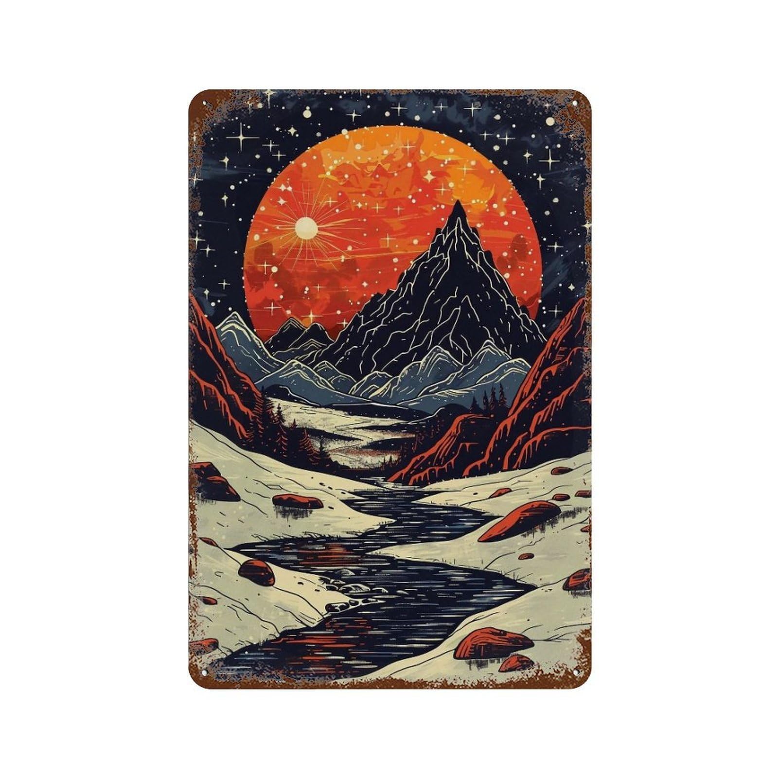 Wujhgrsg Style Snow Peak Sunset Vista 02 Wall Art Retro Iron Vintage Metal Tin Sign Poster Modern Decor For Home Cofffee Club Bar Shop 30X20cm