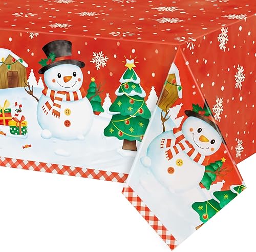 Miniatura 1 de Manteles de Navidad de plástico, 1 paquete de manteles rectangulares de plástico desechables de 54 x 108 pulgadas, para Navidad, vacaciones, cena