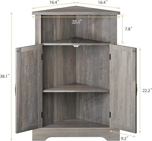 Miniatura 2 de Smuxee - Armario de almacenamiento de esquina para el baño, gabinete de piso de esquina de estilo granja con puerta de granero y estante ajustable,