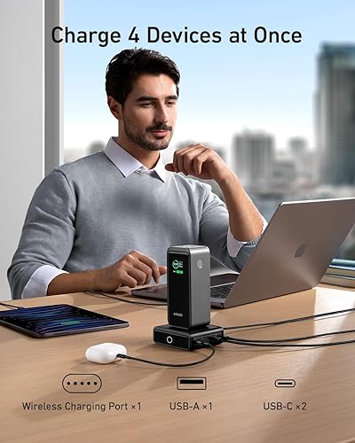 Miniatura 6 de Anker Prime Power Bank 200W, cargador portátil de 20K de 3 puertos con base de carga de 100 W, pantalla digital inteligente, compatible con iPhone