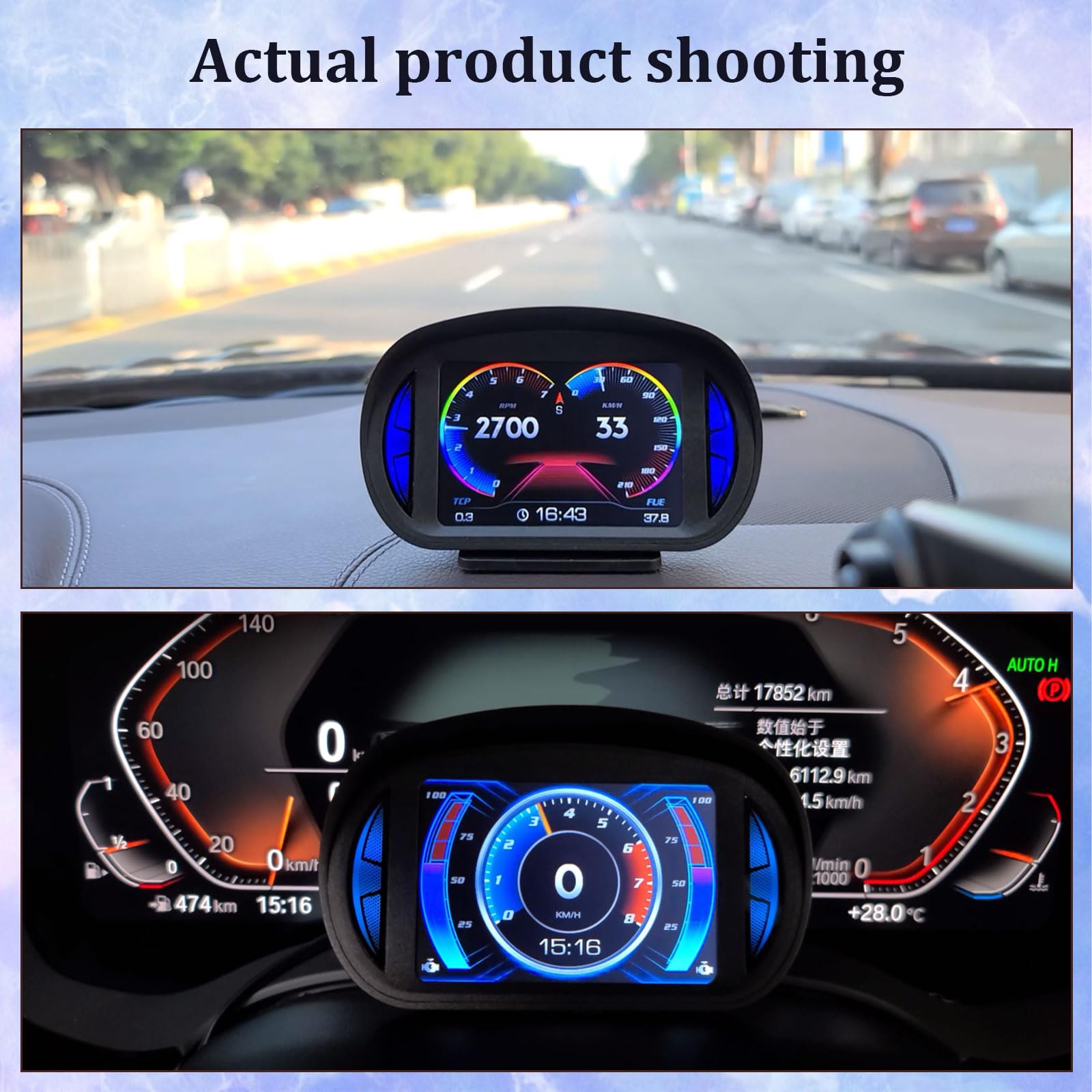 P2 HUD Pantalla de cabeza de coche, velocímetro inteligente GPS con advertencia de voltímetro de alarma de sobrevelocidad, HUD OBD2 Plus GPS sistema dual