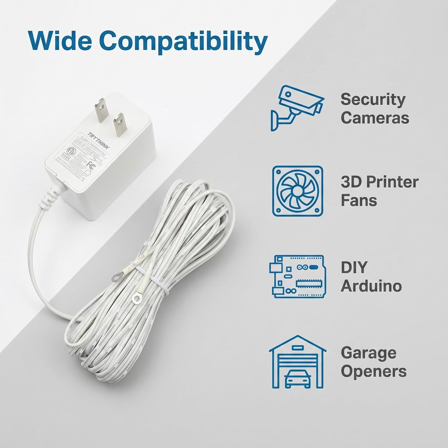 18V 500mA Intercom Power Supply, 33FT Long Cord with Ring Terminal Connector, AC to DC Power Adapter ETL Listed Compatible with Indoor Entry System, Security Cameras, Alarm Sensors etc DIY Electronics
