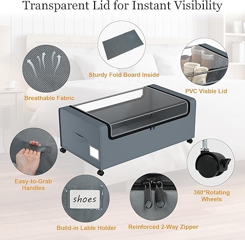 Miniatura 4 de Webetop Contenedores de almacenamiento debajo de la cama de 12 pulgadas con tapa transparente, contenedores de almacenamiento debajo de la cama con