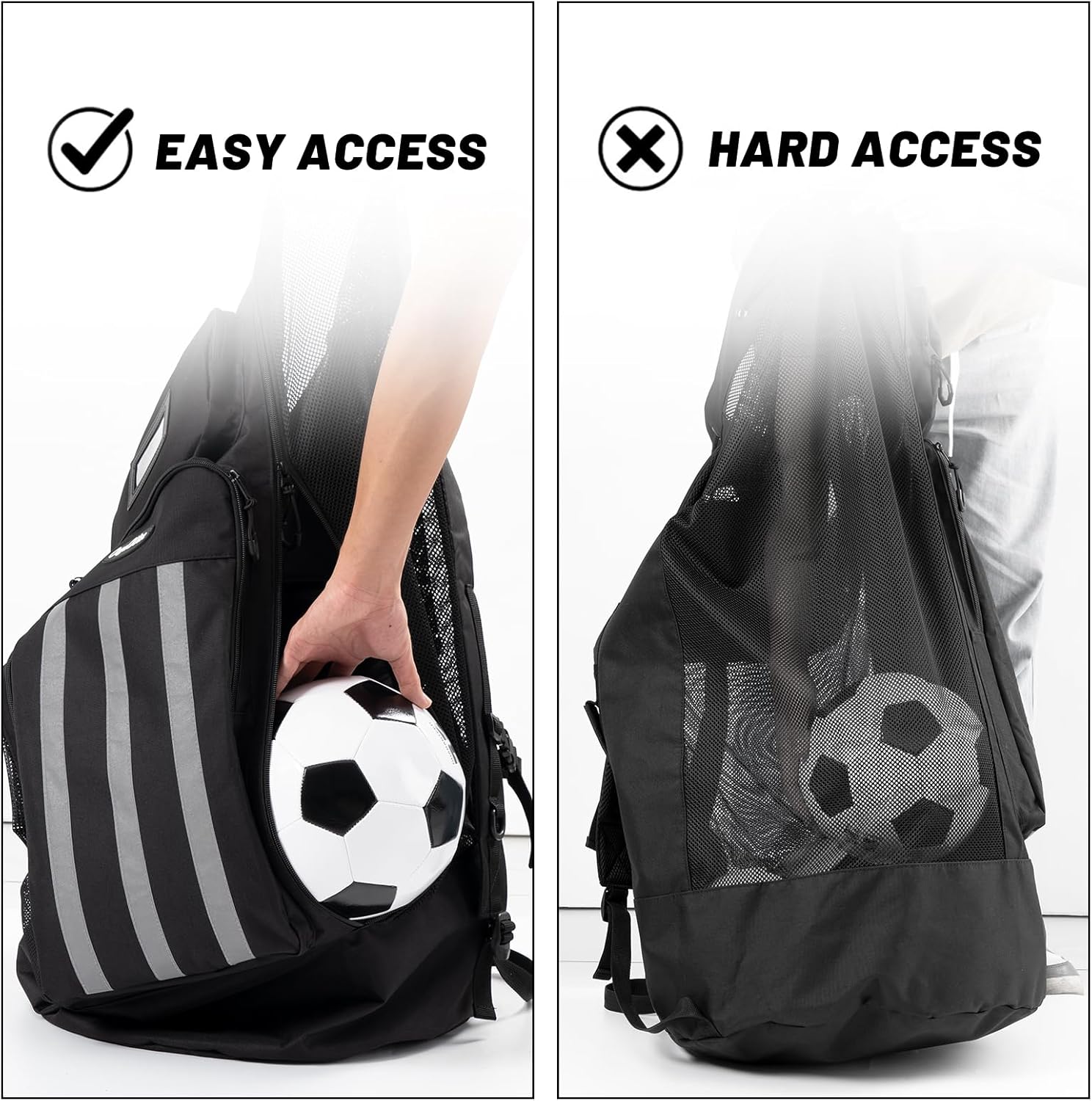 OrgaWise XXL Soccer Ball Bags for Coaches | 600D Oxford Cloth | SBS Zippers | Card Holder | Night Reflective Strips | Plated Holes | Chest Strap | Carry Handle