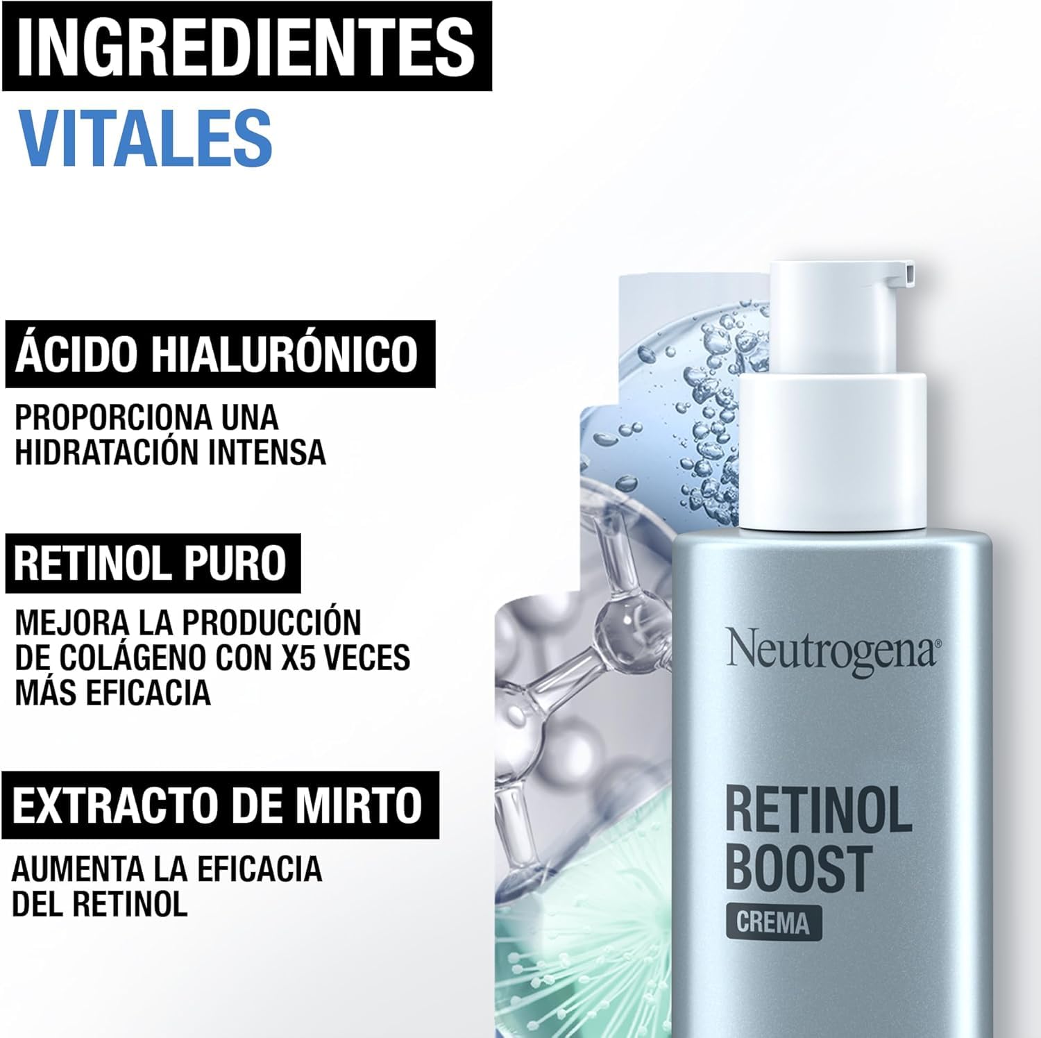Neutrogena Retinol Boost Rutina Antiedad con retinol puro para la cara, incluye Crema antiedad (50ml), Contorno de ojos (15ml) y Sérum intenso (30ml), para una piel más joven y sin arrugas