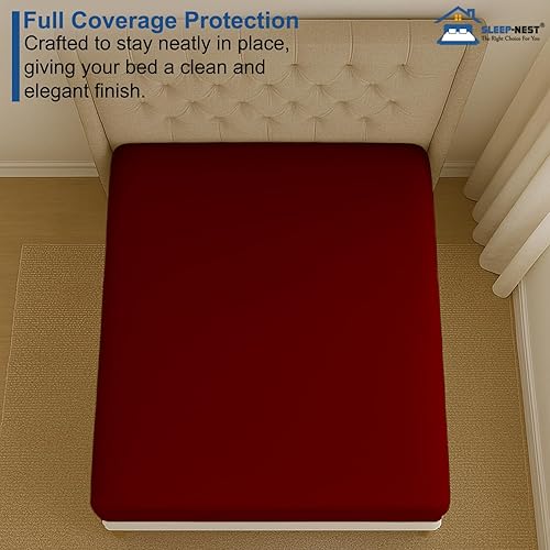 Miniatura 10 de SLEEP-NEST Sábana bajera tamaño King 100% algodón de fibra larga, lujosa y suave, elástica de 600 hilos, para colchones de hasta 16 pulgadas, tejido