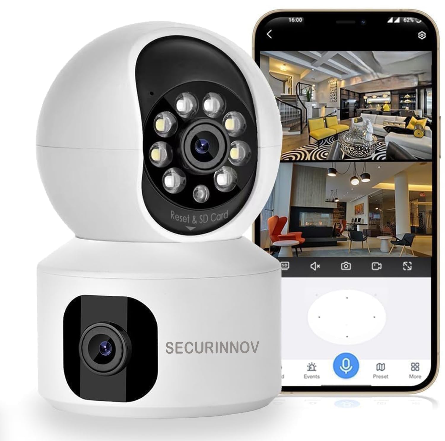 securinnov 5MP Indoor WiFi Smart CCTV Camera for Home | 360° Pan Tilt | Color Night Vision | Motion Detection | Two Way Audio | Wireless Home Security Camera with Mobile App V380 Pro (Upro Dual Lens)-picture-15