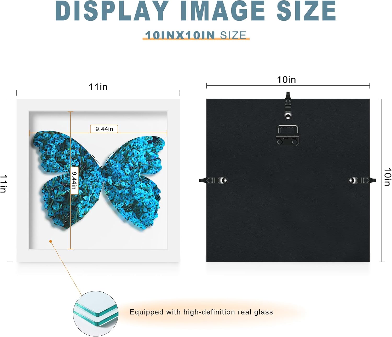 Picrit 10x10 Shadow Box Frame, Display Case Box with High Definition Real Glass and Black Back for Memorabilia, Baby Items, Wedding Memories, Crafts, Tickets and Photos, White
