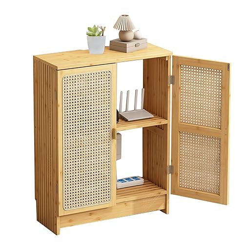 Jueraori WiFi Router Storage Cabinet with Adjustable Shelves, 2-Tier Bamboo