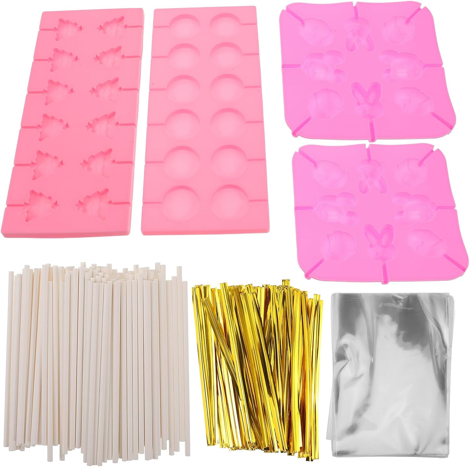 Silicone Christmas Candy Mold Set 7pcs with Lollipop Sticks and Treat Bags, 304 Food-grade Silicone Chocolate Lollipop Molds for Holiday Candy Making and Ice Cubes