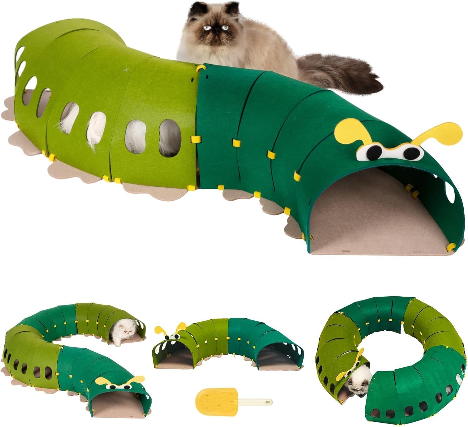Cat Tunnel Toy, for All Indoor Cats, Large Cute S Caterpillar Pet Tunnel Bed, Felt Hideout Washable Kitty Play Tube, Hideaway Collapsible Puppy Circle Hole, Peekaboo Kitten Cave, Rabbit Hiding Spot