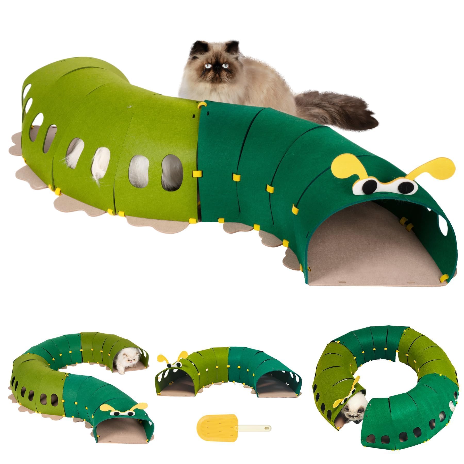 Photo 1 of **DIRTY (HAIR)/ MISSING PIECES*** Cat Tunnel Toy, for All Indoor Cats, Large Cute S Caterpillar Pet Tunnel Bed, Felt Hideout Washable Kitty Play Tube, Hideaway Collapsible Puppy Circle Hole, Peekaboo Kitten Cave, Rabbit Hiding Spot