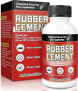Rubber Cement (110ml) - All Purpose White Adhesive, No Wrinkling Crafts Glue, with Bush, Ideal for Paper, Fabric, Wood, Photos, DIY Crafts, and More (110ml White Rubber Cement)