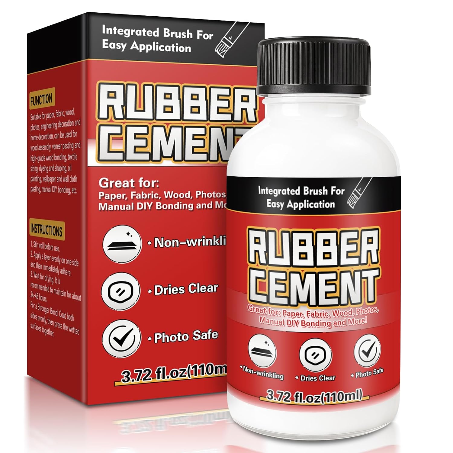 Rubber Cement - Rubber Contact Cement Glue With Brush, Dry Clear Cement Glue For Crafts, Wrinkle-Free Paper Cement, Water-Resistant Rubber Cement Adhesive For Photos, Wood, Crafts (3.72, Fluid Ounces)