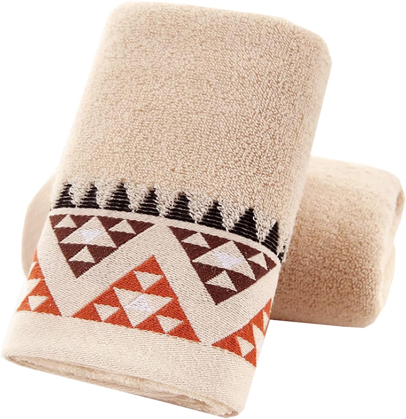 PidadaHand Towels Set of 2 Indian Geometric Pattern 100% Cotton Soft Decorative Towel for Bathroom 13.4 x 29.5 Inch (Brown)