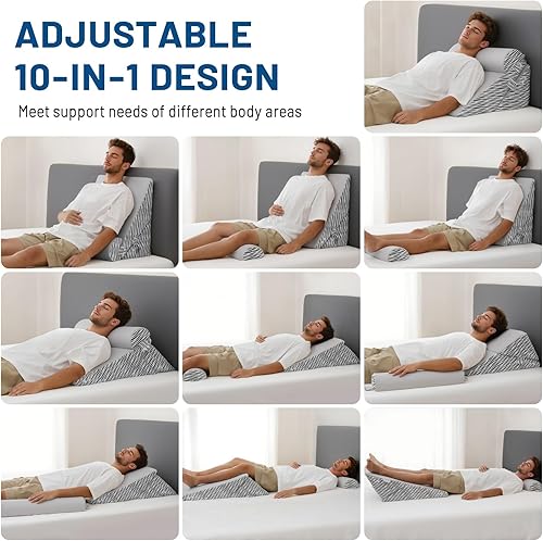 Miniatura 2 de Lewondr Almohada de cuña para después de la cirugía, almohada de cuña ajustable para cabecera con bolsillos laterales para dormir, ronquidos, dolor