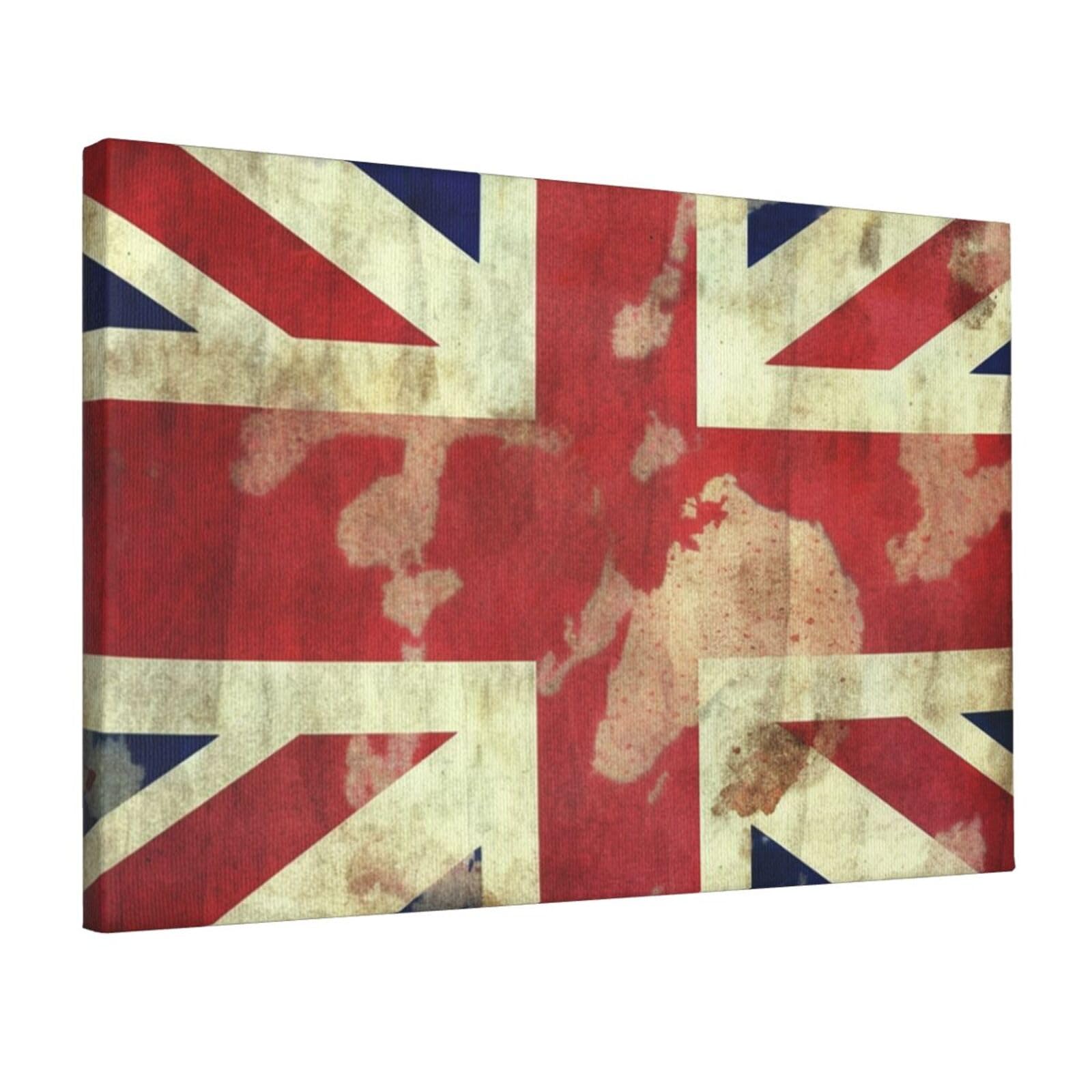 KLOPH Vintage Union Jack British Flag Canvas Wall Art for Living Room 12"x18" Modern Artwork Painting for Bathroom Hanging Canvas Prints Aesthetic Wallart for Bedroom Kitchen Office Wall Decor