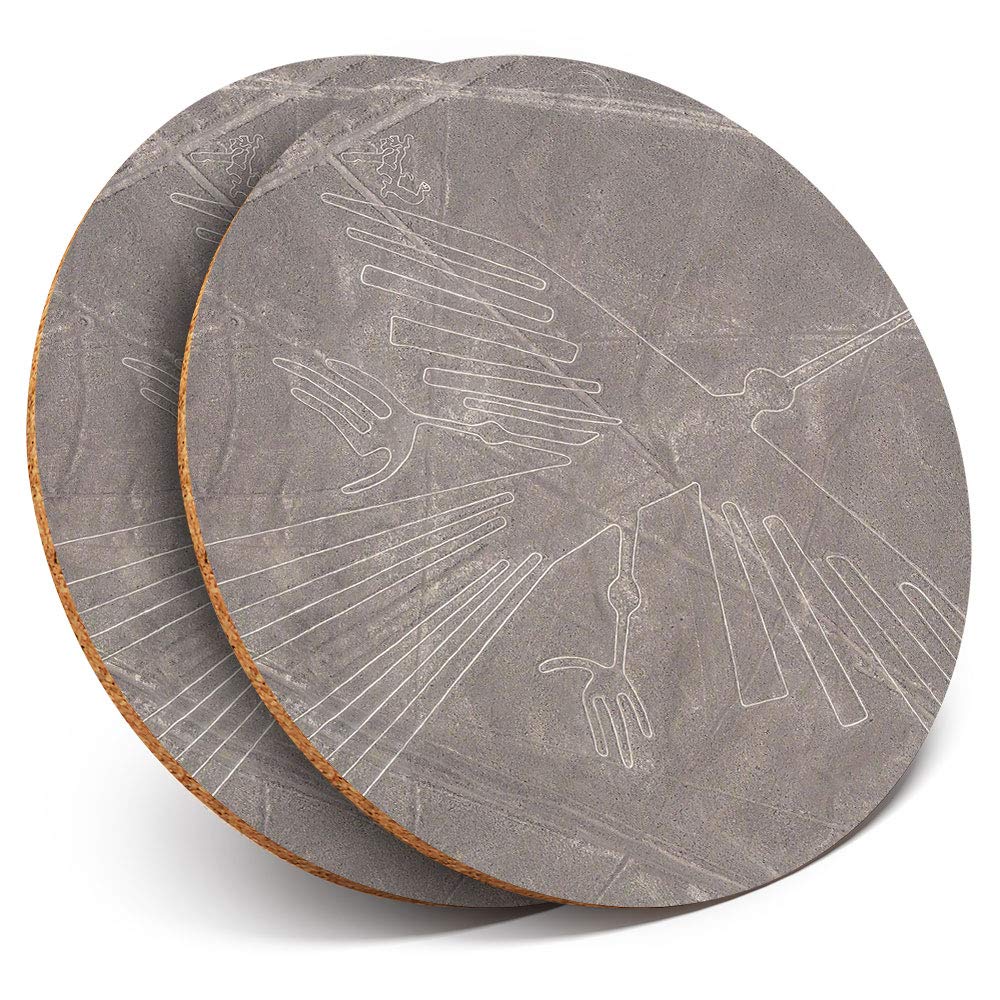 2 x Round Coasters - Nazca Lines The Condor Peru - Cork Backed Home Kitchen Accessory Tea Coffee Mug Mat #21932