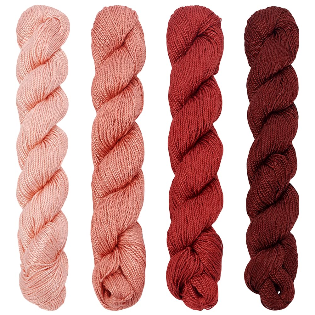 FREEBLOSS 4 Pcs Sashiko Thread Sashiko Skein 100 M*4 Colors(Red) Cotton Embroidery Thread Japanese Quilting & Embroidery Sashiko Kit Supplies Sewing Thread