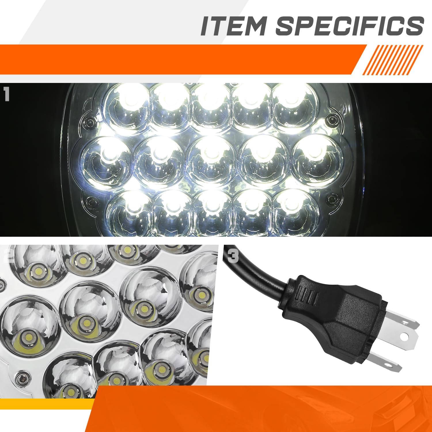 PM PERFORMOTOR 7X6 H6054 Full LED DRL Headlights Assembly Compatible with 1984-2020 Chevy Express GMC Savana C/K Ford E/F Jeep Cherokee Toyota Dodge Truck Van, Chrome Housing Clear Lens