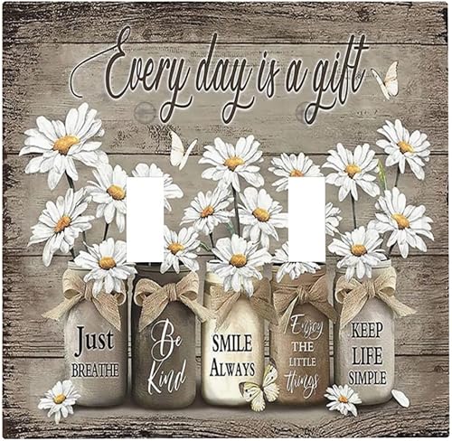 Miniatura 367 de Placa de pared dúplex de receptáculo de dispositivo de 1 gang de madera envejecida blanca gris con veta de tablón, cubierta de enchufe eléctrico de