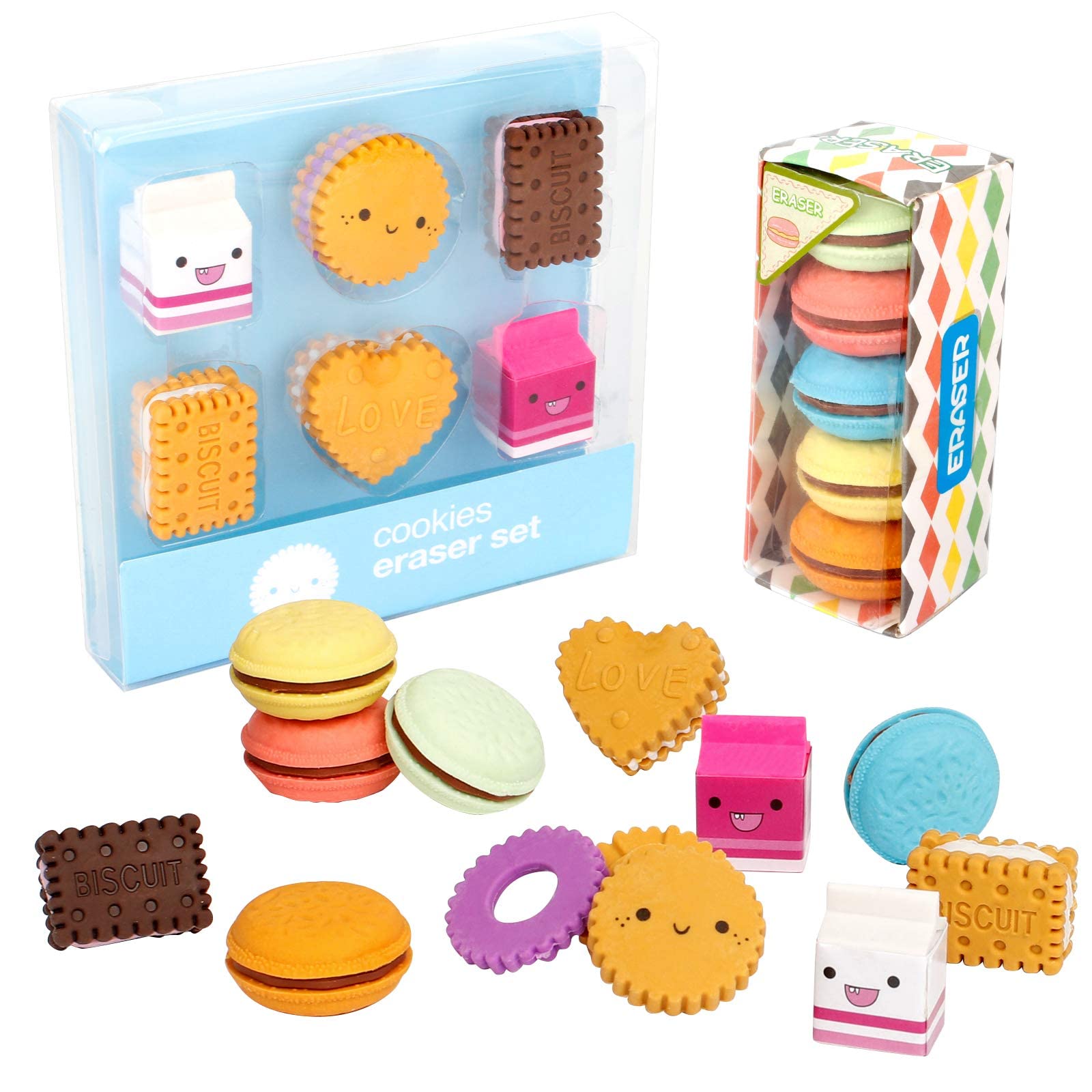 SYOSI Cute Erasers, 11 Pcs Novelty Erasers for Kids Girls, Creative Macaron Erasers for School Classroom Prizes Party Gifts, Sandwich Biscuit Eraser Creative Cute Primary School Children's Eraser