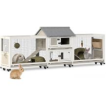 Gowoodhut Large Rabbit Hutch Outdoor Indoor Bunny Cage, 93" Wooden 2-Story Rabbit Cage with Double Run, Asphalt Roof, 4 Pull-Out Trays, 8 Wheels, Ramp & Multiple Access Doors for Guinea Pigs