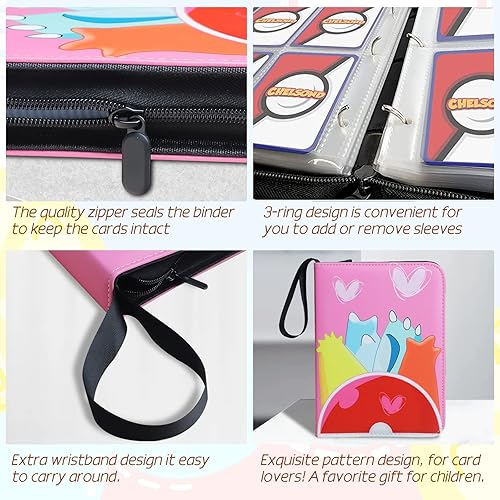 Miniatura 3 de Yebicola Card Binder for Trading Cards, 4-Pocket 440 Pockets Card Holder with 55 Sleeves,Zipper Binder Holder Waterproof Leather Cover Card Holder
