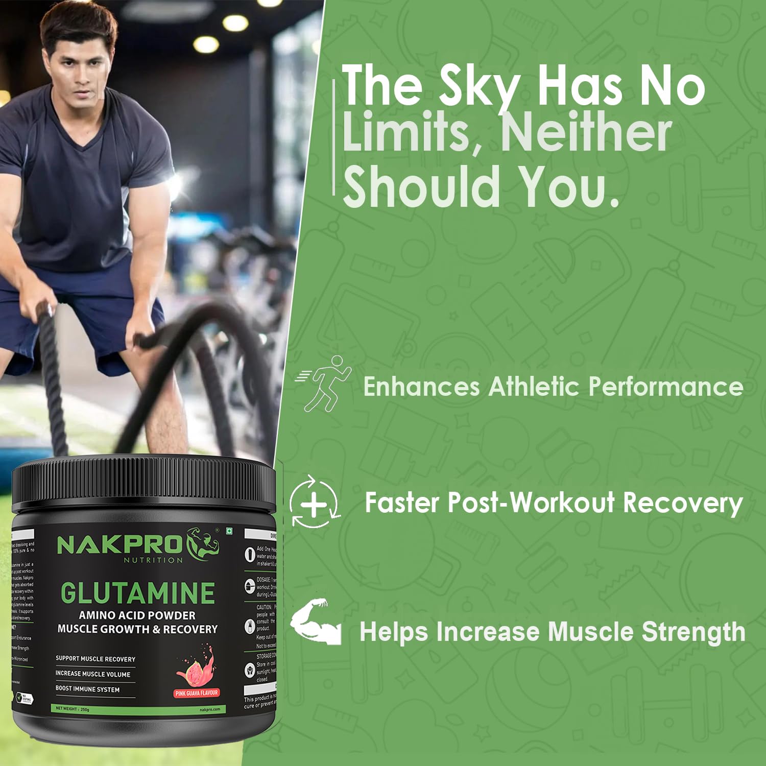 Nakpro L-Glutamine Powder - JAR | 4g Glutamine Per Serving, 50 Servings | Post Workout Amino Acid Protein Supplement for Muscle Growth and Recovery (Pink Guava, 250g) — Amazon image 7