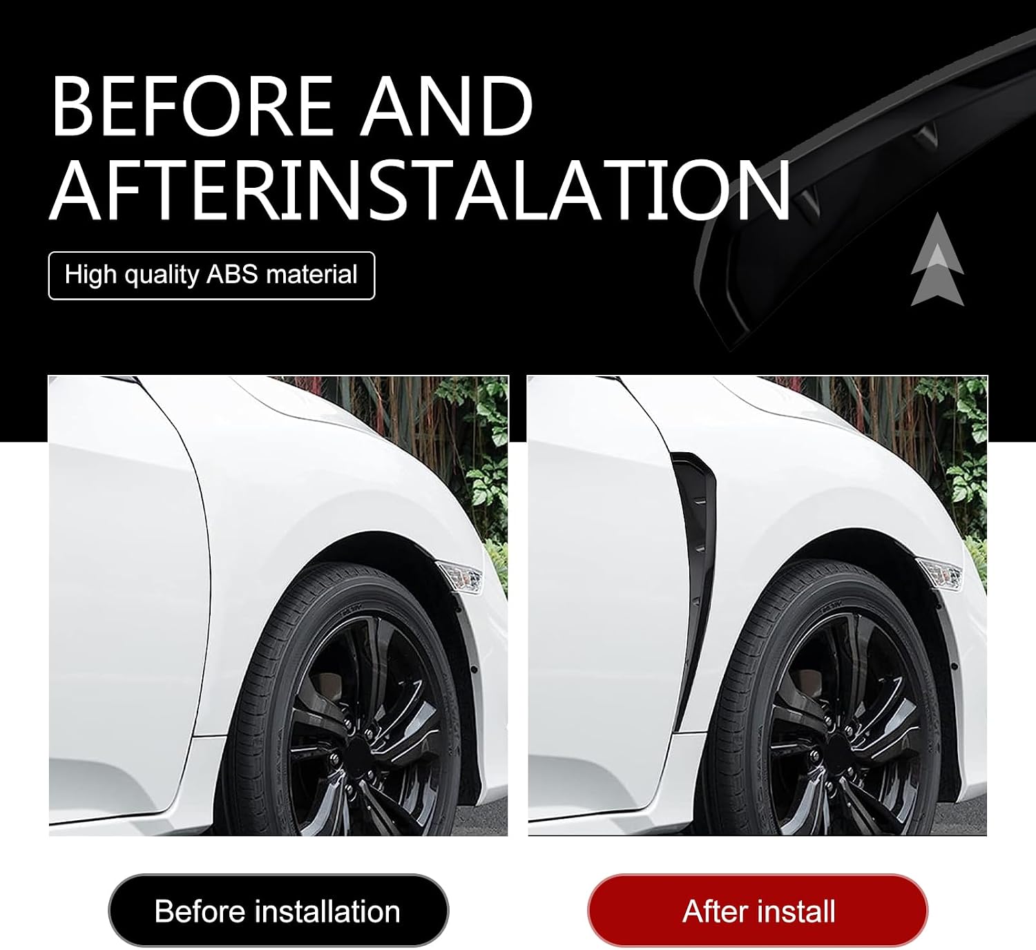 2PCS Car Fender Side Vents, ABS Air Wing Vent Trim Sticker, Fender Decoration Sticker, Styling Auto Air Flow Intake Hole Spoiler Decor Cover, Universal Auto Exterior Accessories