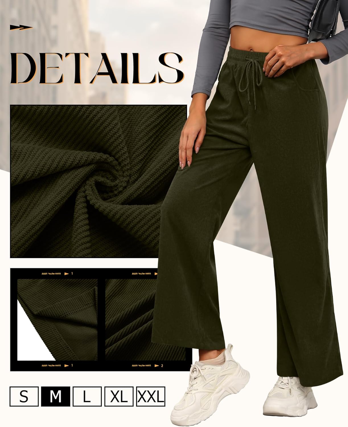 Corduroy Pants for Women Casual Drawstring Elastic Waist Baggy Wide Leg Barrel Loose Comfy Trousers with Pockets - Image 5