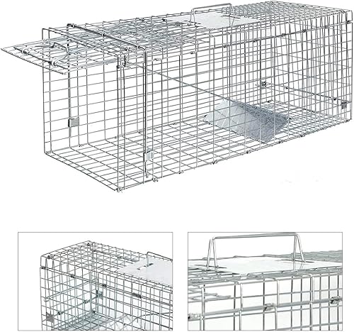 Live Animal Trap 24"X8"X 7.5" Cat Trap Cage Humane Catch And Release Live Animal Trap Collapsible For Raccoon Cat Groundhogs Opossums Foxes Mouse Voles Skunk No-Kill Trapping Kit #TOP2