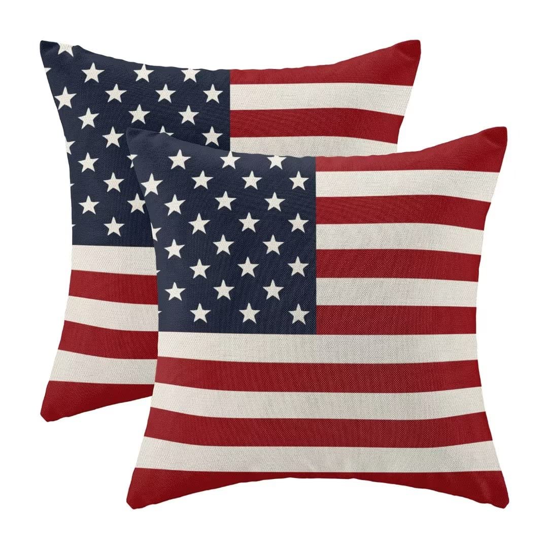 BETGINY 4th of July Pillow Covers 20x20 Set of 2, American Flag Patriotic Decorations Throw Pillow Covers Linen Farmhouse Independence Day Cushion