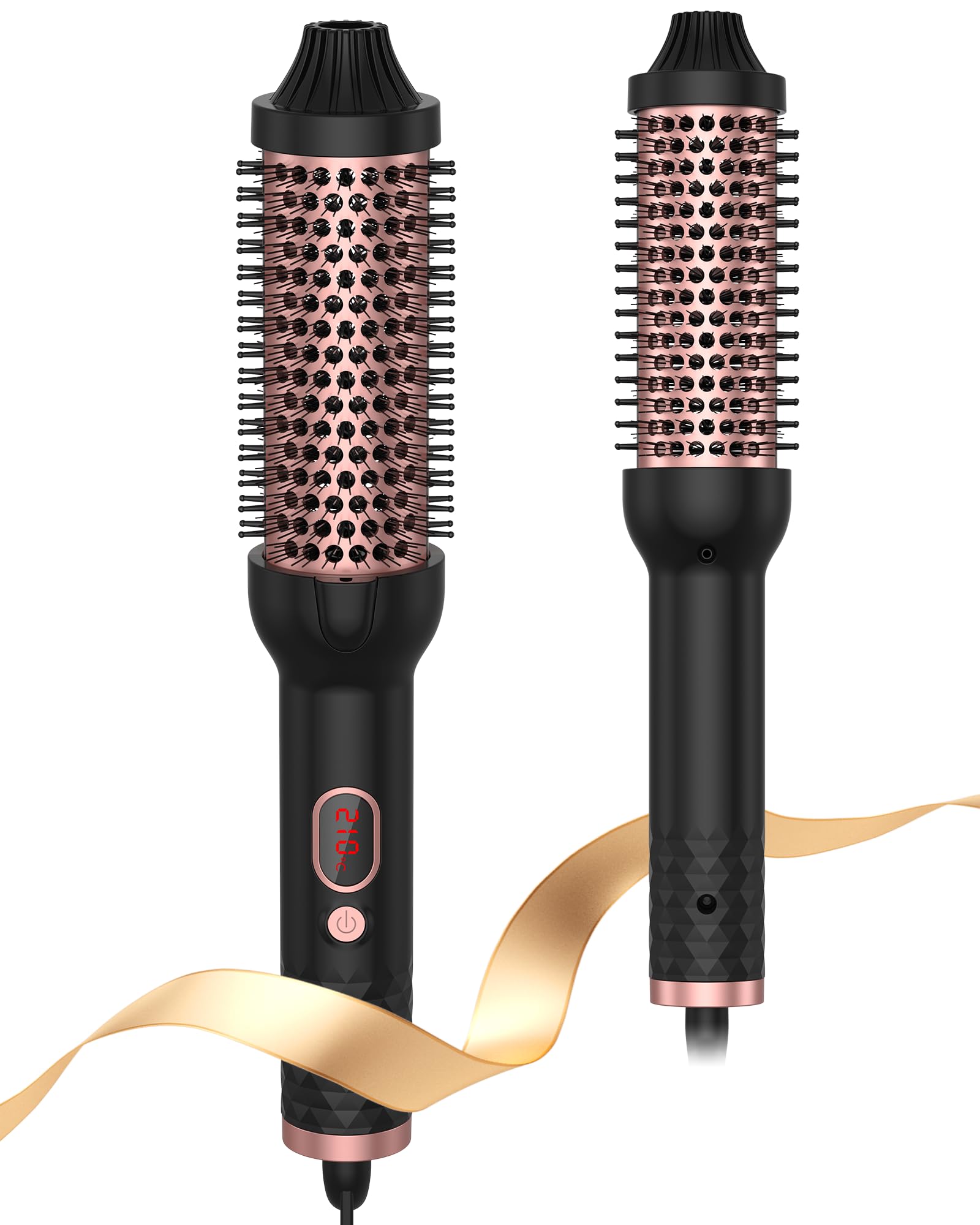 Double PTC Thermal Brush, 38mm Ceramic Heated Curling Brush, Hot Brush Volumizing Heated Brush Curling Iron, Travel Curling Brush, Heated Round Brush with LCD Display, 10 Temperature Settings
