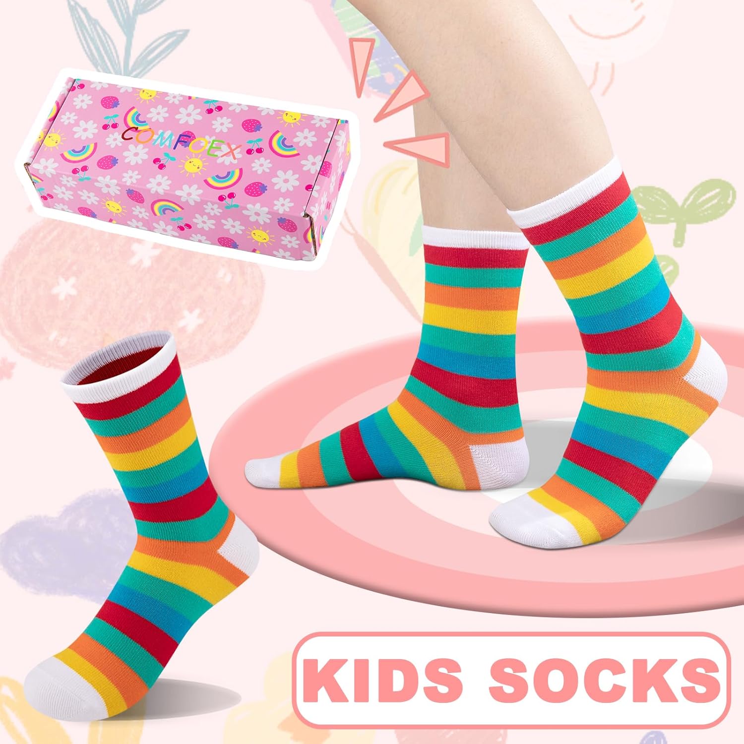 Comfoex Kids Girls Socks Novelty Funny Colorful Socks Fashion Cute Cotton Crew Socks For Kids 4-10 Years Old 6 Pairs - Image 2