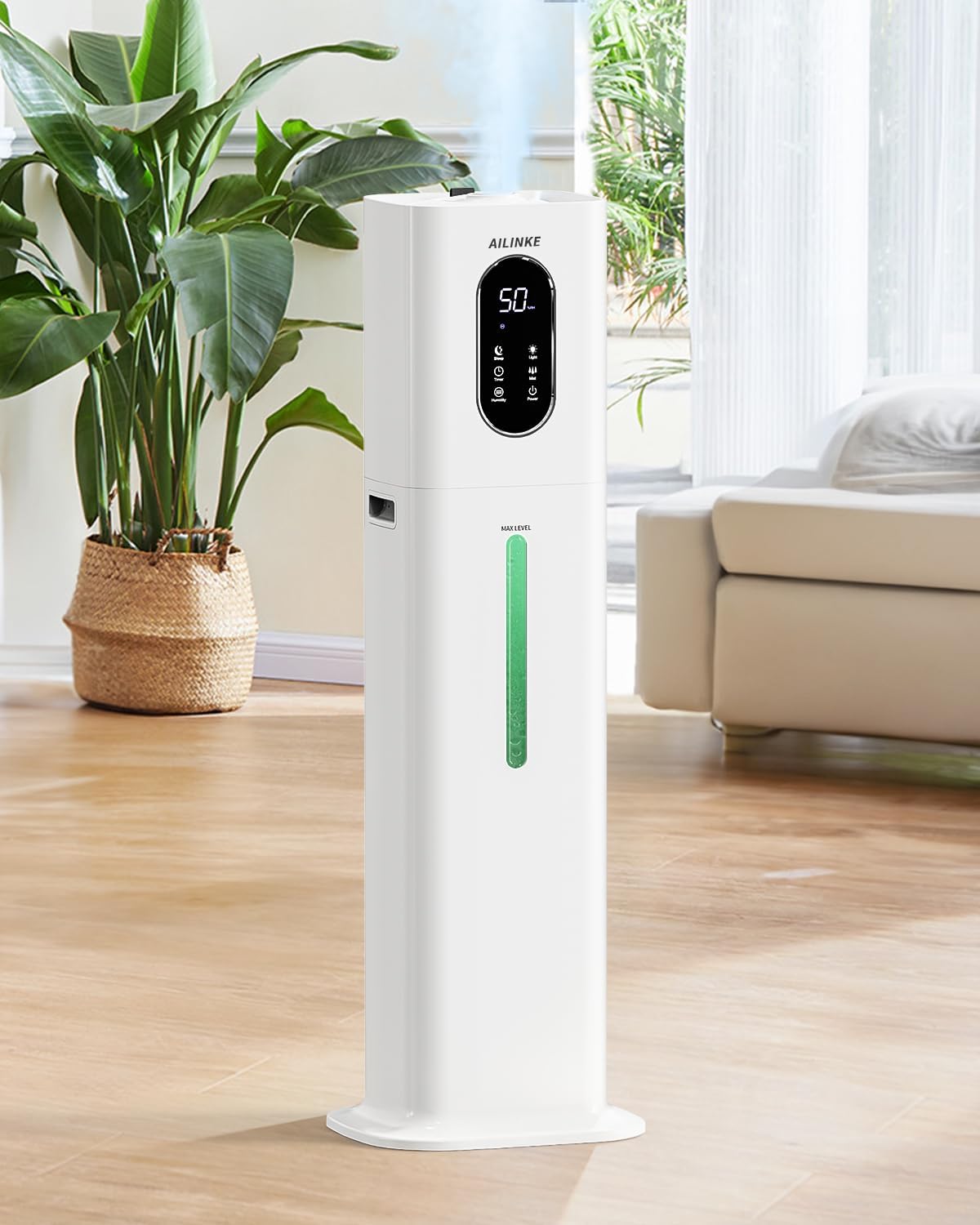 Humidifier Large Room Bedroom with Night Light, 2.1Gal(8L) Humidifiers for Home with Essential Oil Diffuser, Top Fill Whole House Cool Mist Humidifiers for Plants Baby Kids Adults(White)