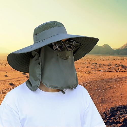 Vista 76 de Women Wide Brim Face Mask Sun Hat Detachable Neck Face Flap Ponytail UV Protection Visor Hat Garden Fishing Hiking