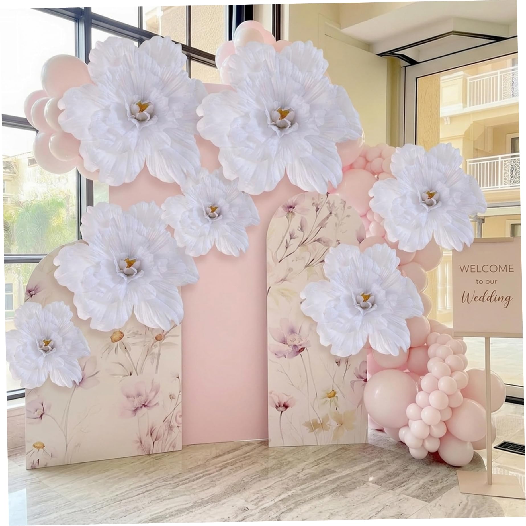 Fiori di Carta Fiori di Carta velina di giganti Bouquet di peonia Artificiale da 60 cm per Benvenuto al Matrimonio Decorazione murale e Oggetti di Scena per Foto di Eventi Bianco