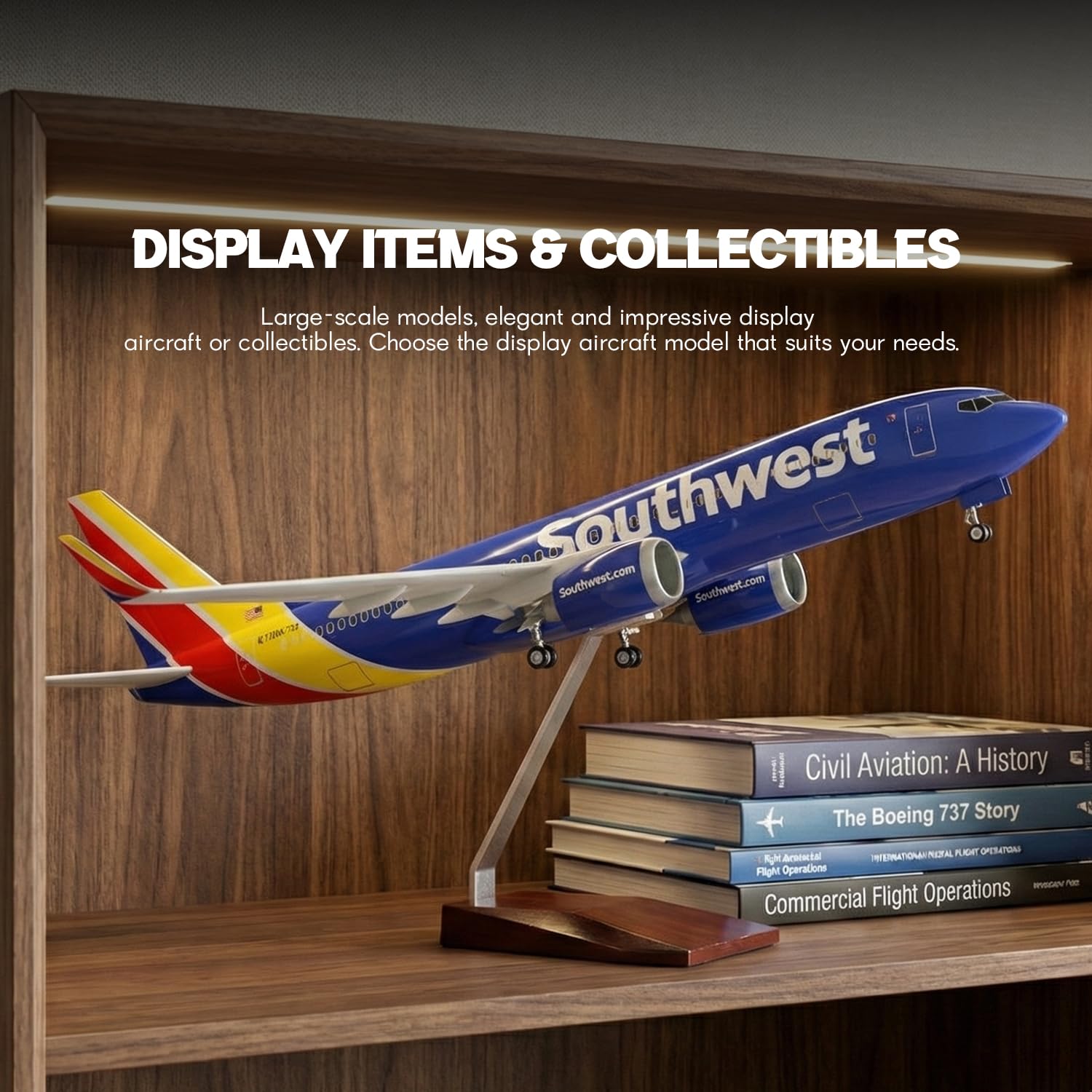 1/85 Southwests 737 model samolotu ze stojakiem (długość 43 cm) do Boeinga 787, model samolotu z żywicy, dla dorosłych, pamiątka lotnicza, prezent lotniczy, dekoracja do domu lub biura