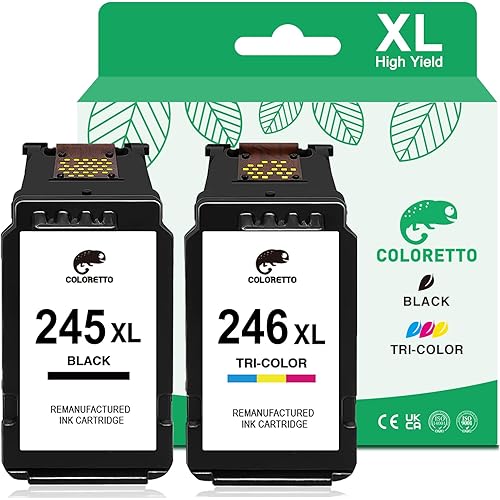 COLORETTO 245xl Ink Cartridge Replacement for Canon 245xl 246xl Combo Pack, PG-245XL CL-246XL for Canon Ink 245 and 246 for TS202 MX490 TR4520 MG2525 TR4500 MX492 TR4522 TS3322 Printer (Black&Color)