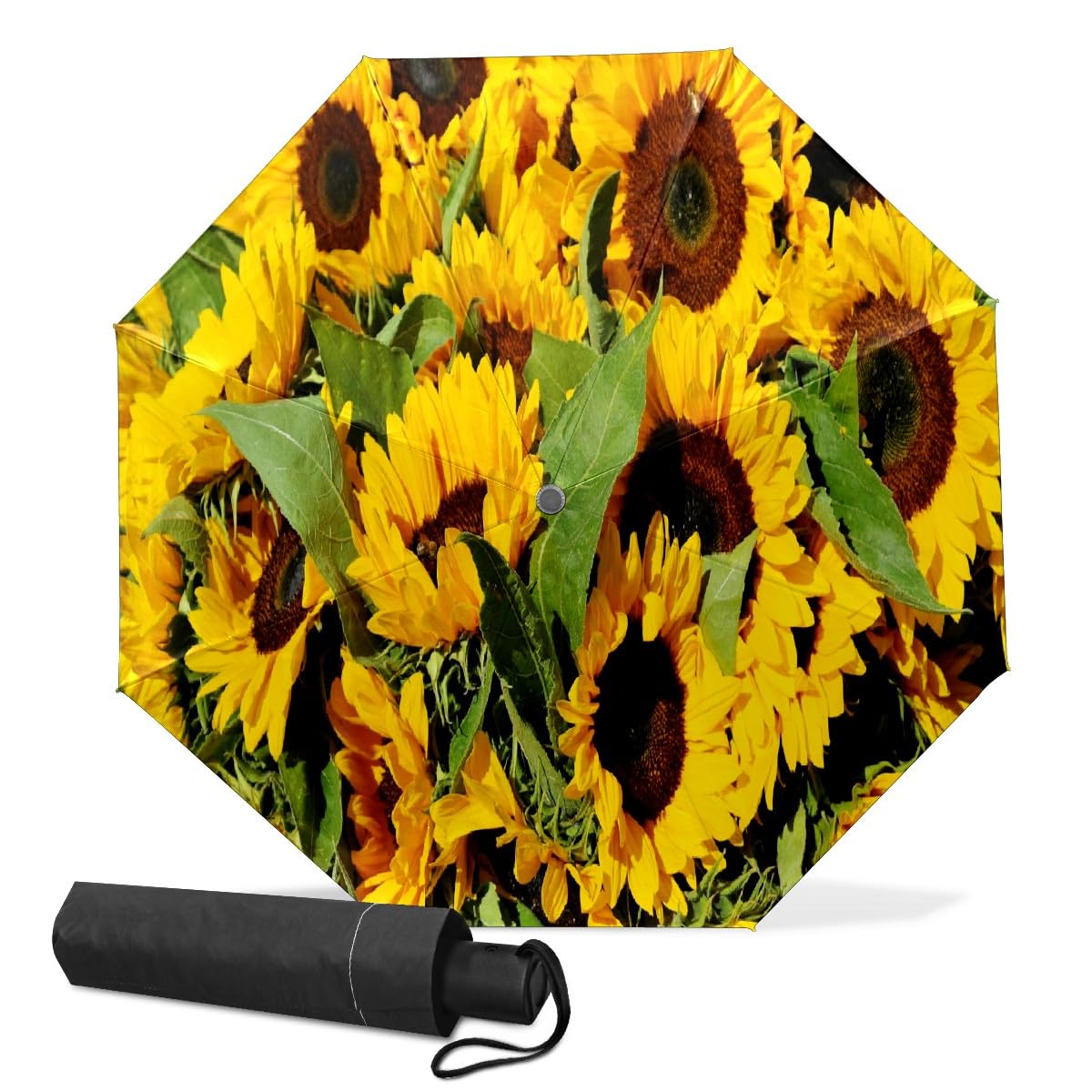 Gispog Women's One Color Automatic Folding Umbrella, Sunflowers Waterproof Compact Sun And Rain Travel Umbrellas For & Men