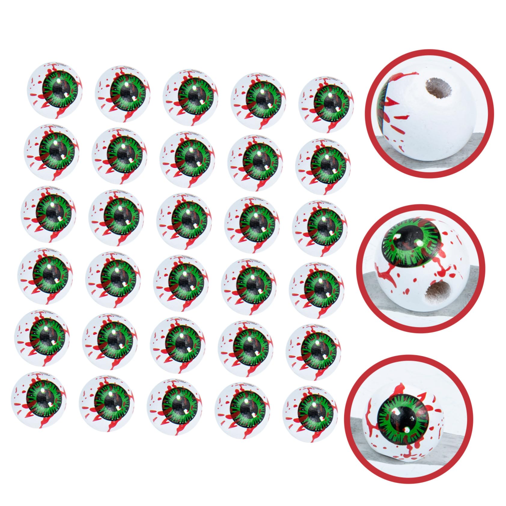 NUOBESTY 300piezas Abalorios De Madera Estilo Halloween Espaciadores Patrón De Ojos Para Manualidades Diy Accesorios Creativos De Madera Para Pulseras y Collares