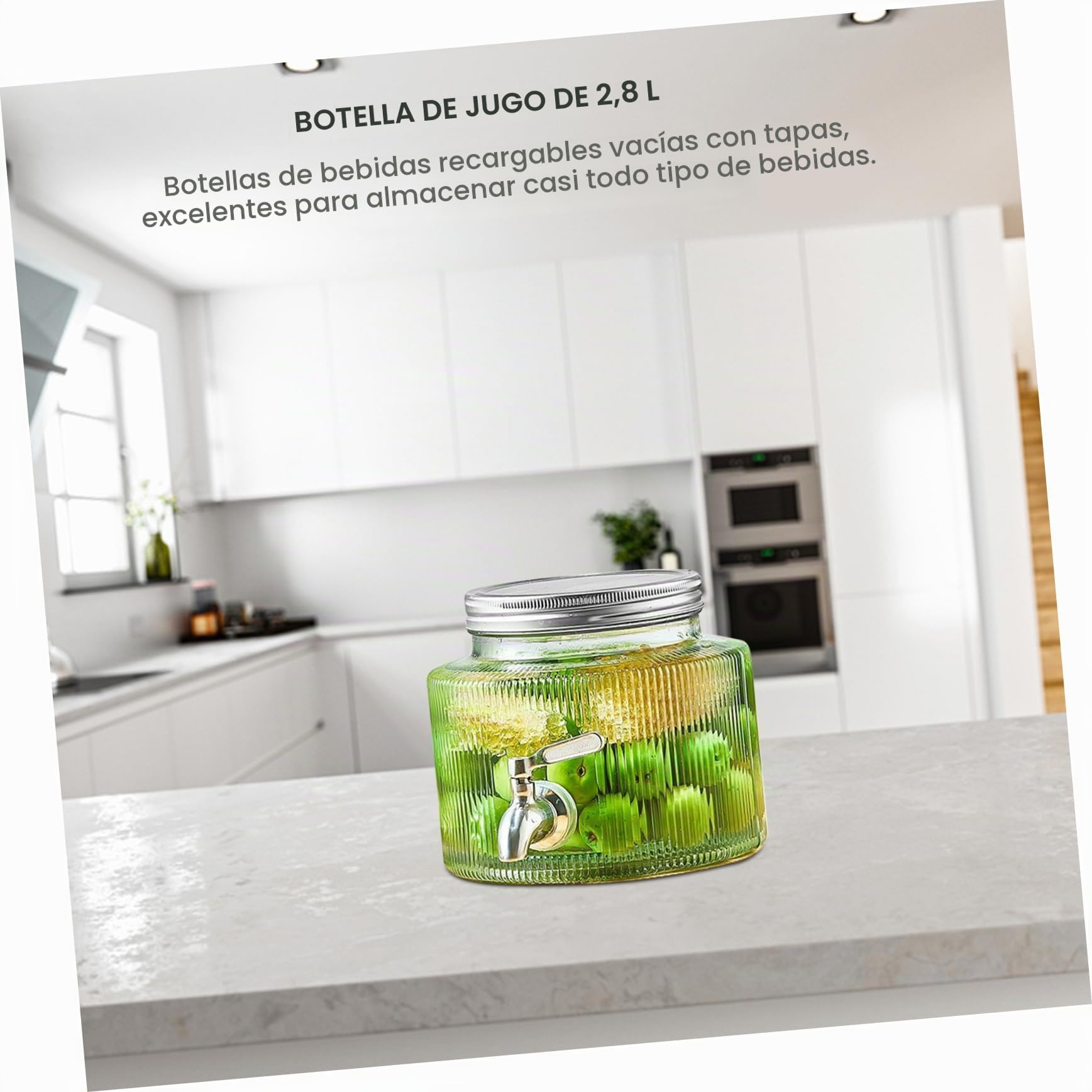 Dispensador de Bebidas con Grifo 2, 8 L de Vidrio Blanco