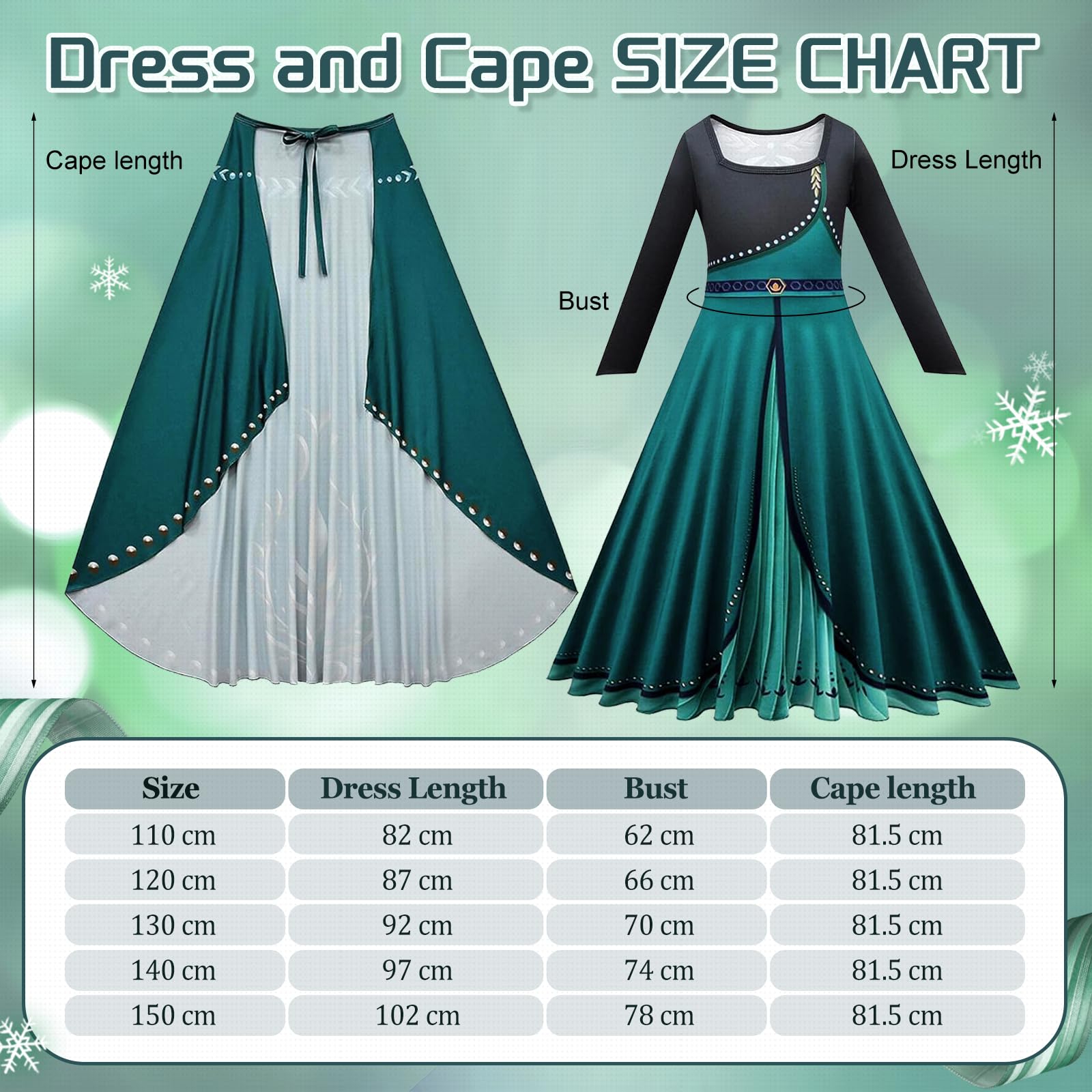 TOLOYE Costume Anna per Ragazza, Anna Vestito Principessa con Mantello, Elsa Vestito Set per Bambini, Anna Costume Princess Vestito per Ragazze Festa di compleanno Carnevale Cosplay