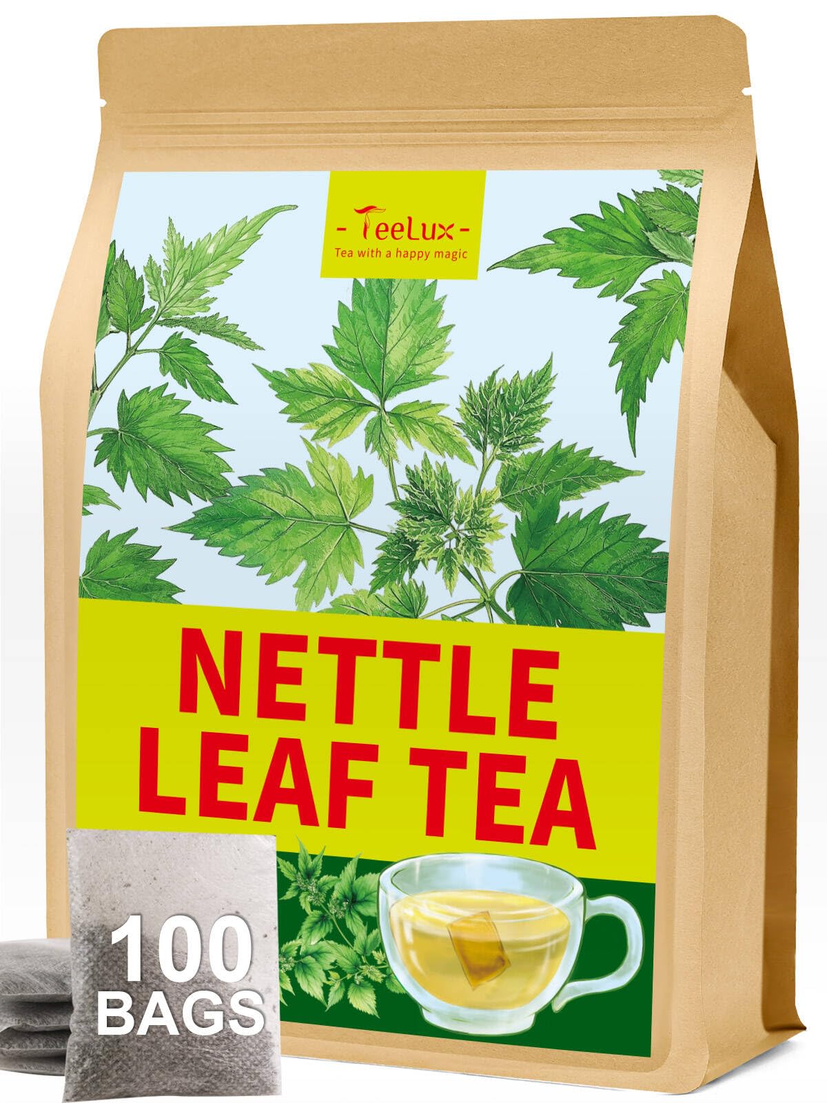 TeeLux Nettle Leaf Tea Bags 100 Count, Stinging Nettle Tea, Pure Natural Nettle Leaf Herbal Tea, Caffeine Free, Biodegradable Tea Bags