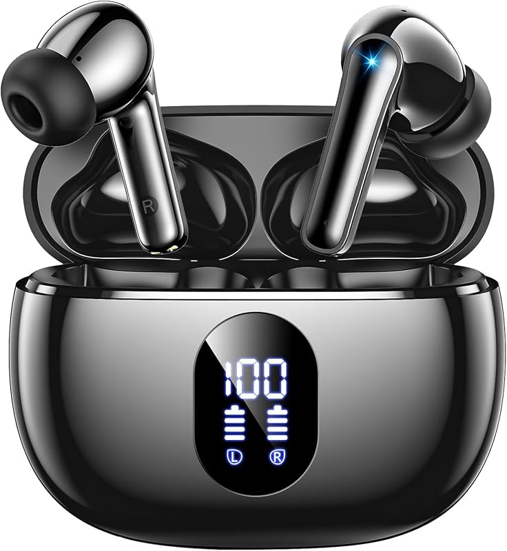 Wireless Earbuds, Hi-Fi Deep Bass Ear Buds, 48H Playtime In-Ear Headphones | 2 Mics for Clear Calls, LED Display, IPX7 Waterproof, Touch Control, Lightweight Bluetooth Earphones for iPhone/Android/TV
